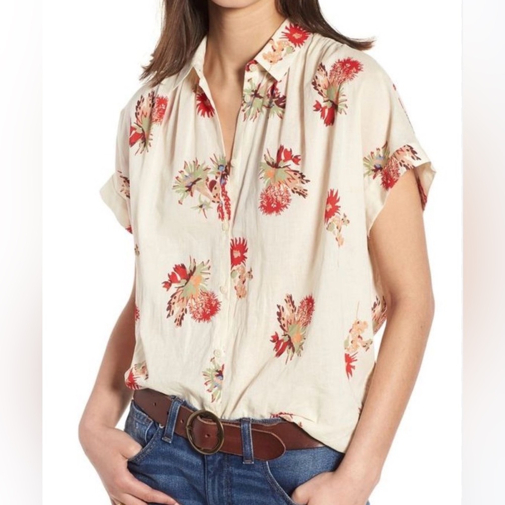 Madewell Women’s Lightweight Oversized Central Cactus Floral Button Blouse Top M
